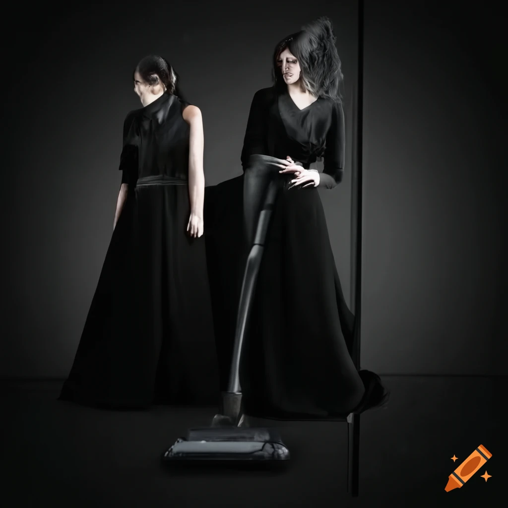 people in mourning attire with a black vacuum cleaner