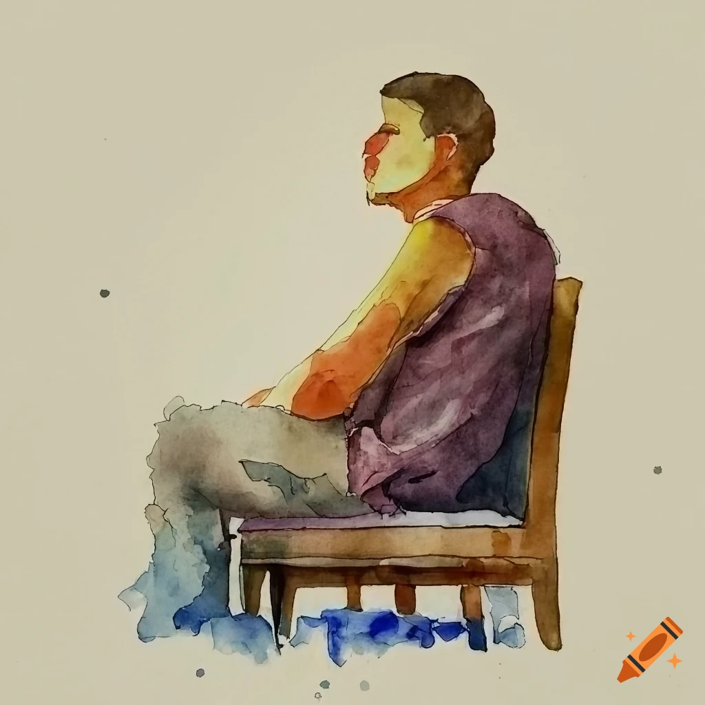 watercolor painting of a man sitting alone