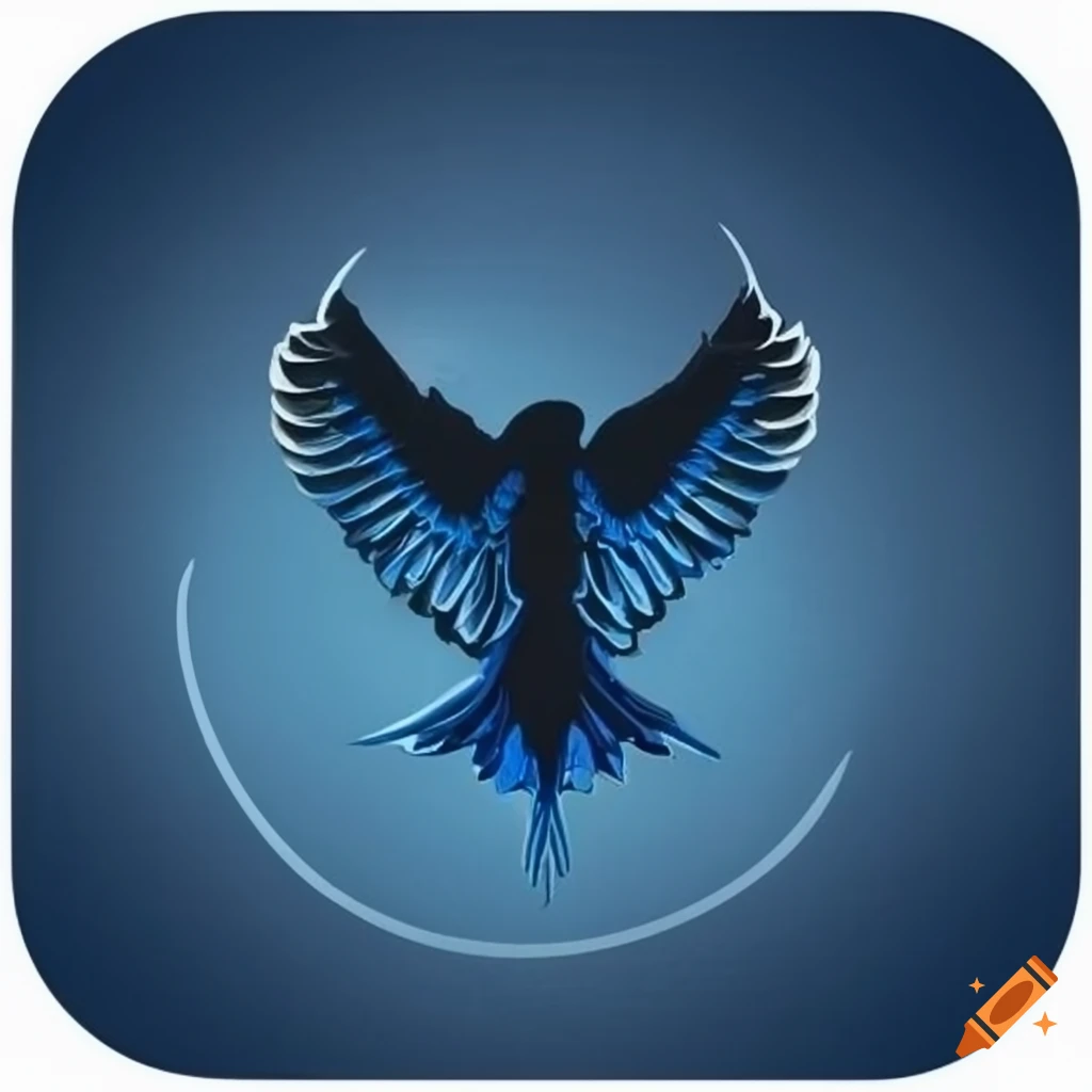 blue raven logo with wings