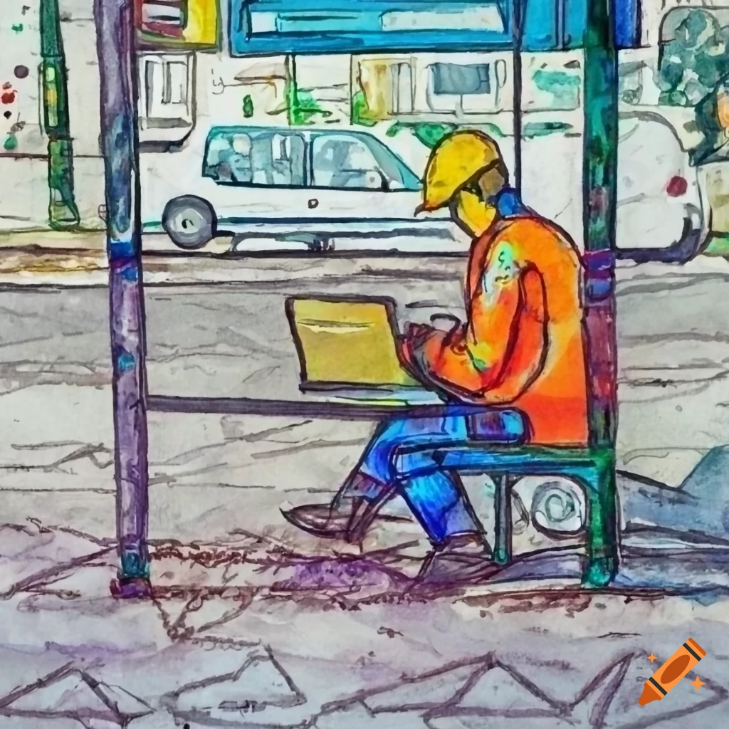 City bus stop. Vector drawing Stock Vector | Adobe Stock