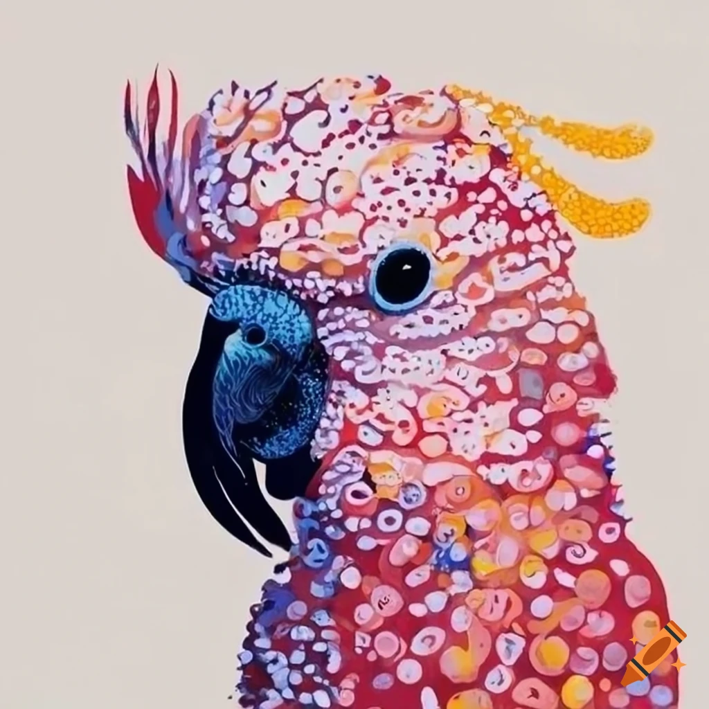 colorful cockatoo inspired by aboriginal dot painting