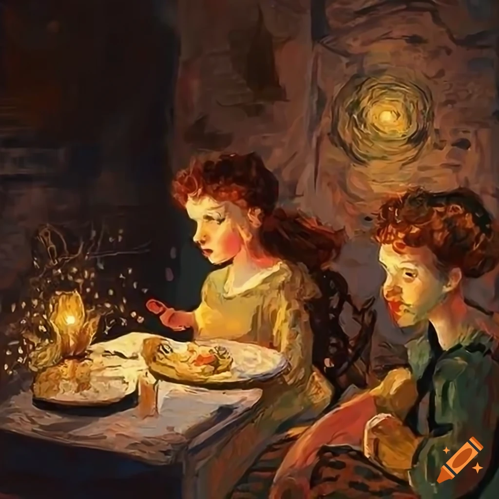 digital art of outdoor dining with fairy lights