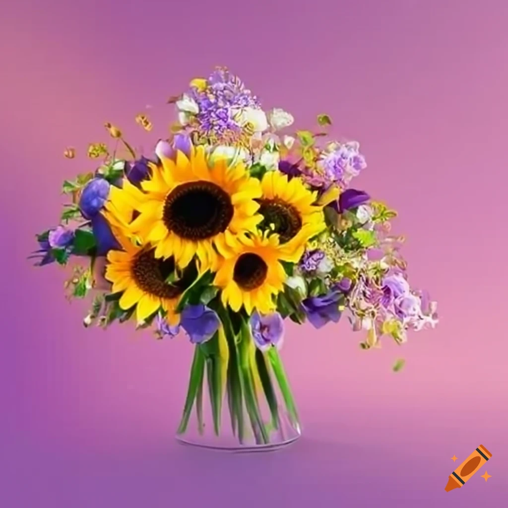 bouquet of sunflowers and purple flowers