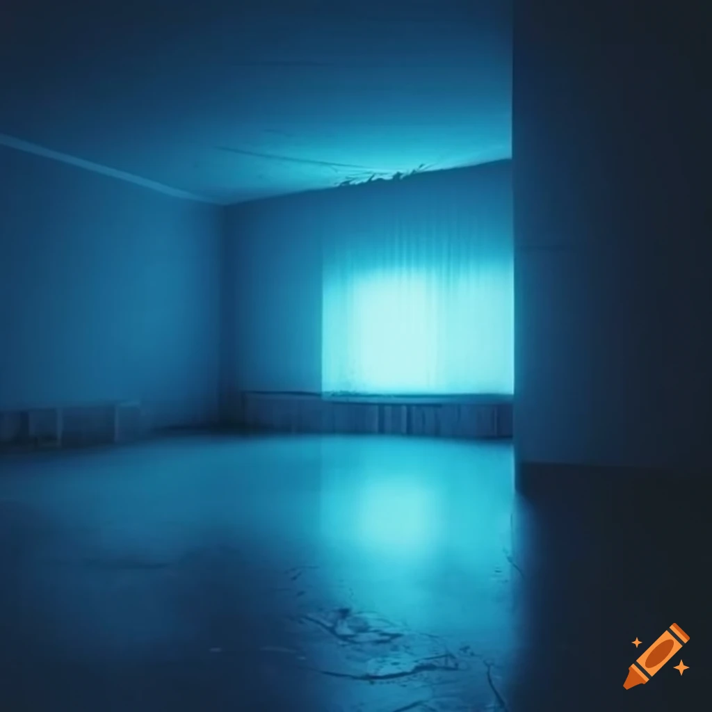 nostalgic liminal space with blue lighting