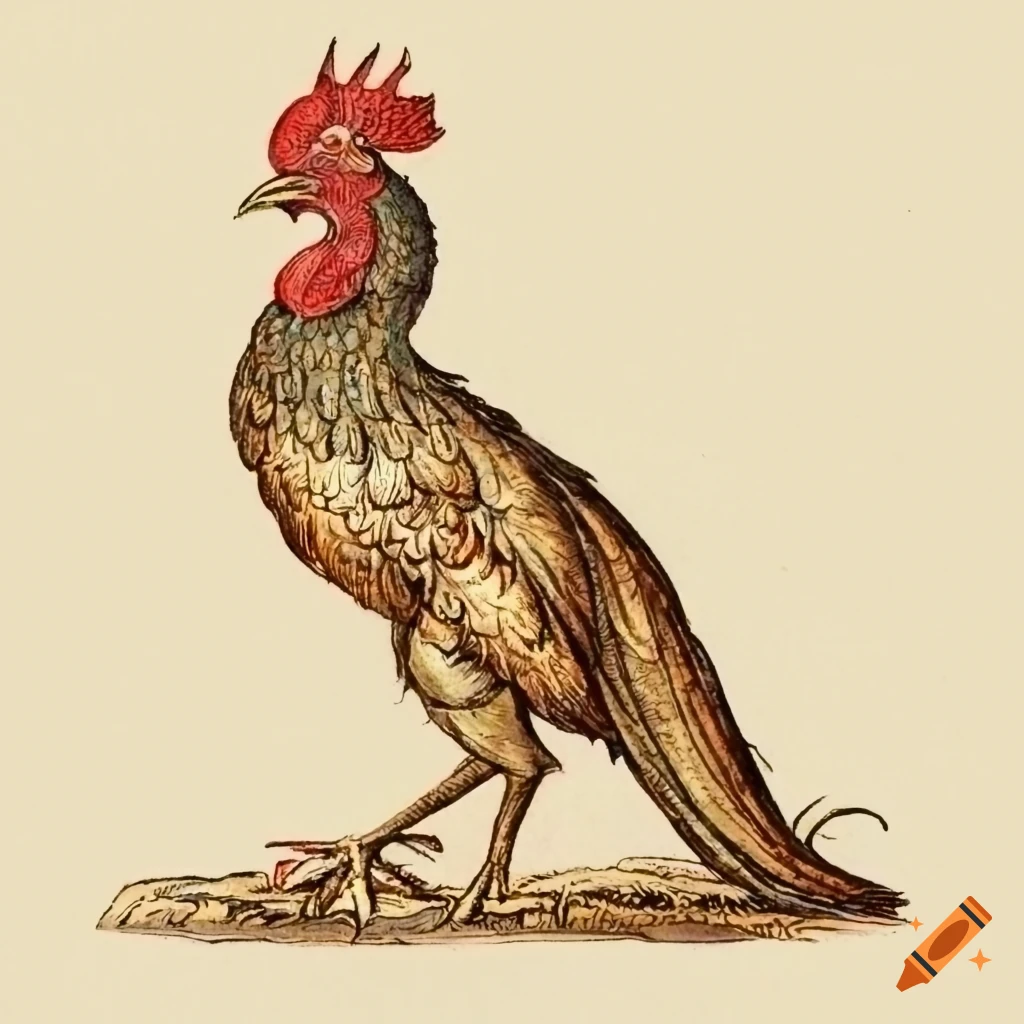 16th century french manuscript illustration of a Cockatrice