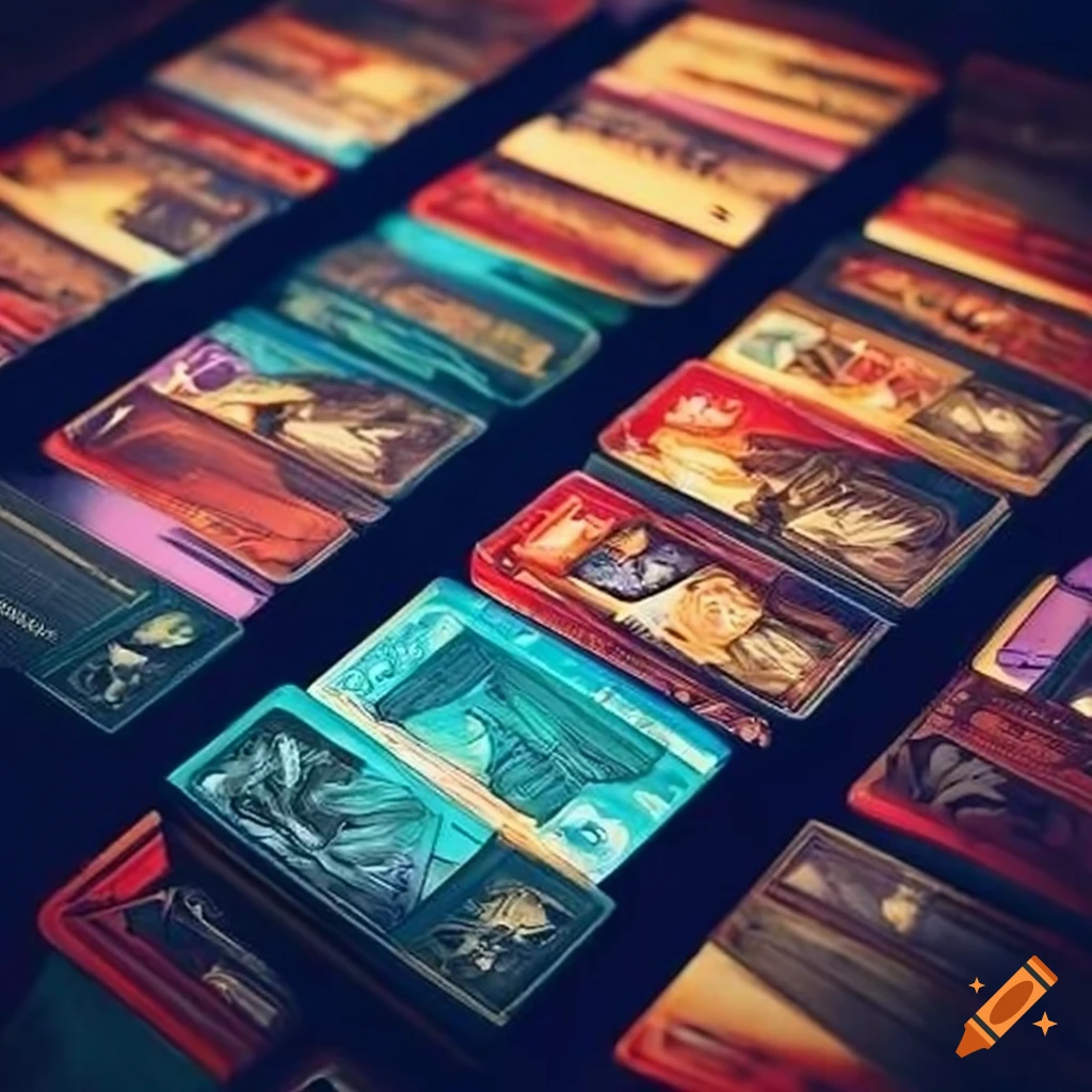 stacks of trading game cards
