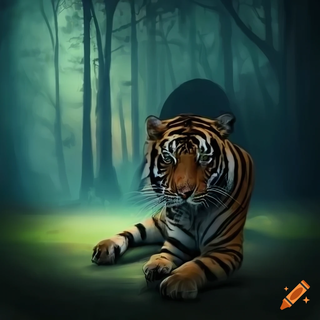 mystical tiger in a moonlit forest