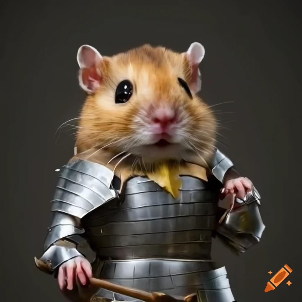 image of a knight hamster with axes