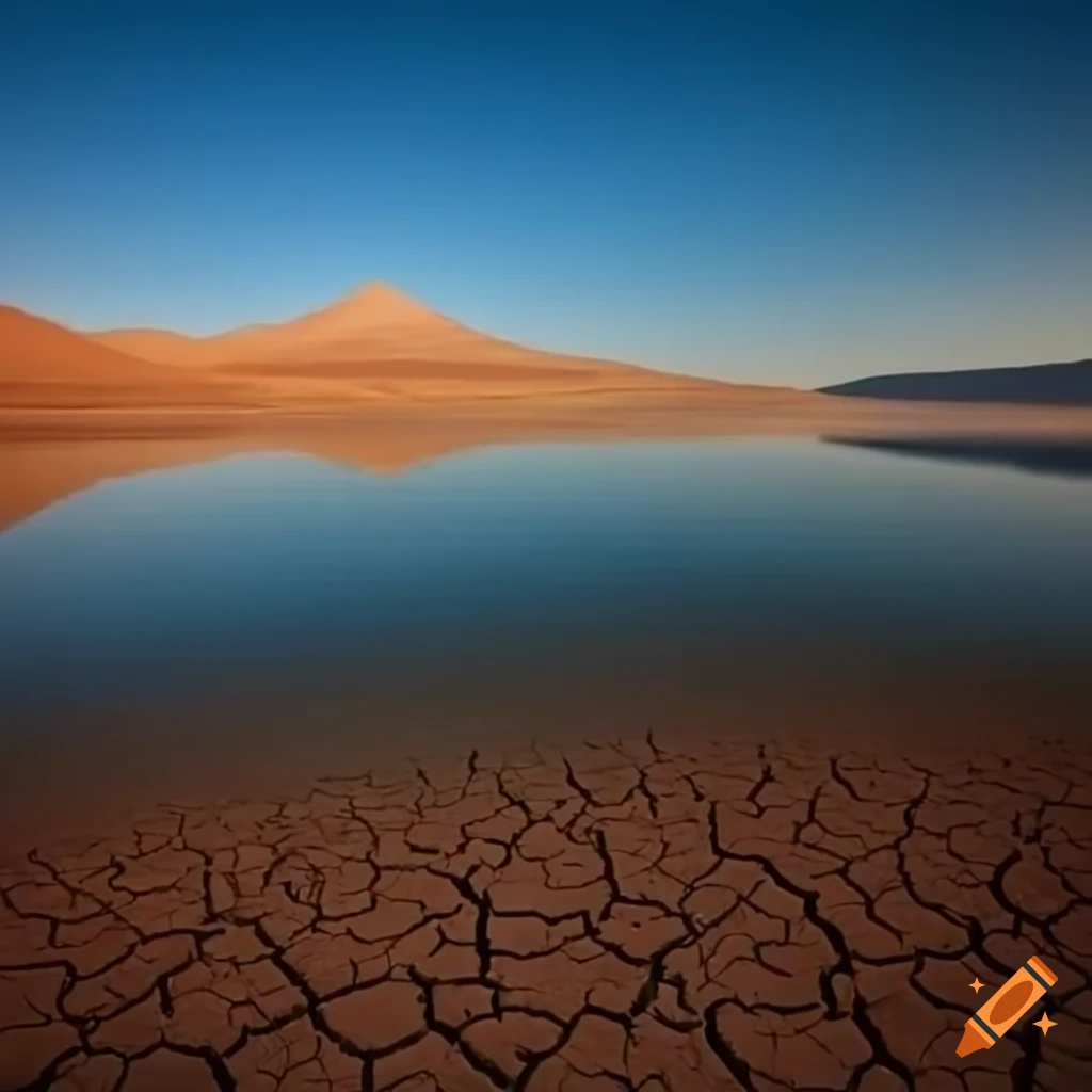 dry salt lake with a small water body and a brown mountain
