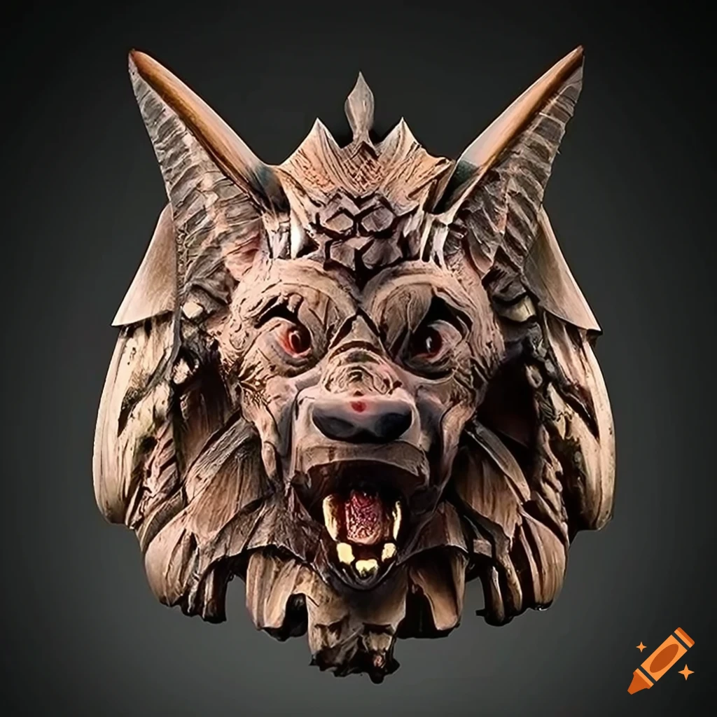 detailed moth werewolf carving artwork