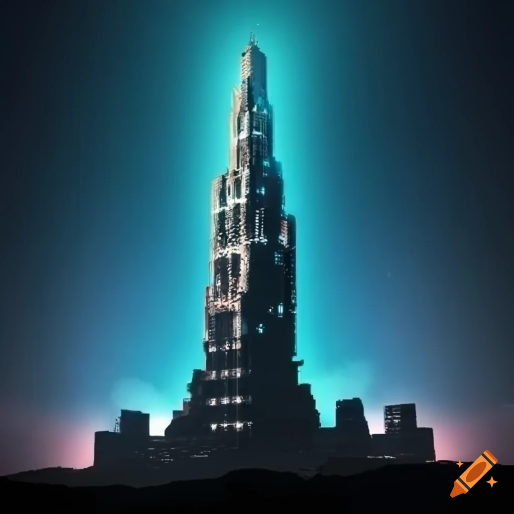 impressive skyscraper surrounded by data streams