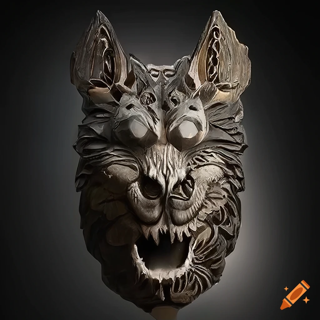 detailed moth werewolf carving art