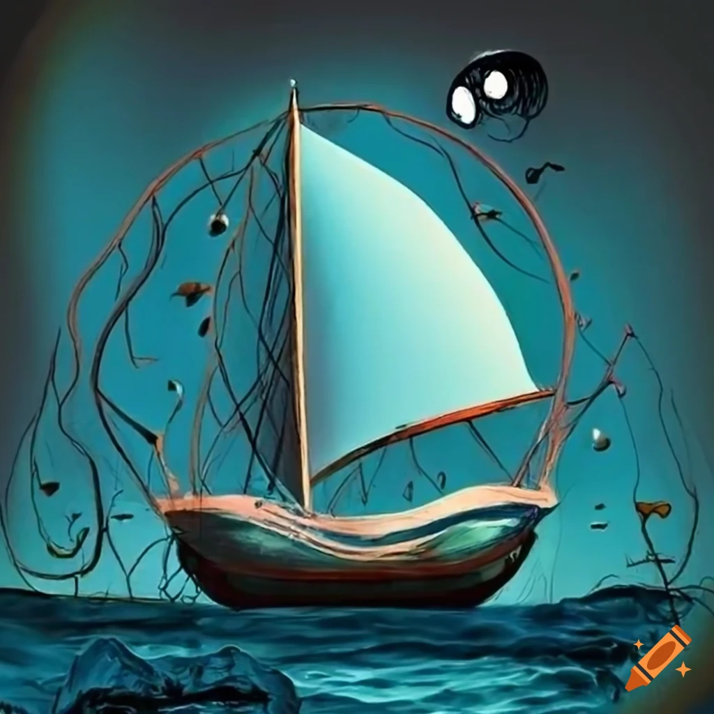 tim burton-inspired sailboat on a river