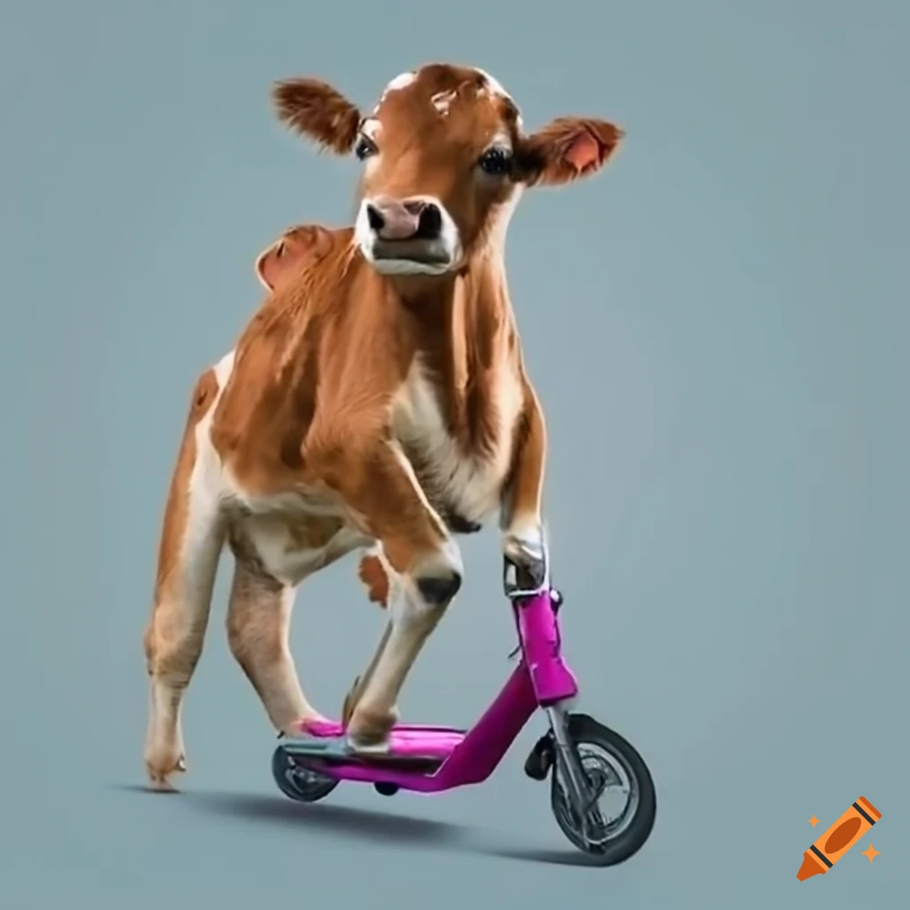 Cow riding a moped