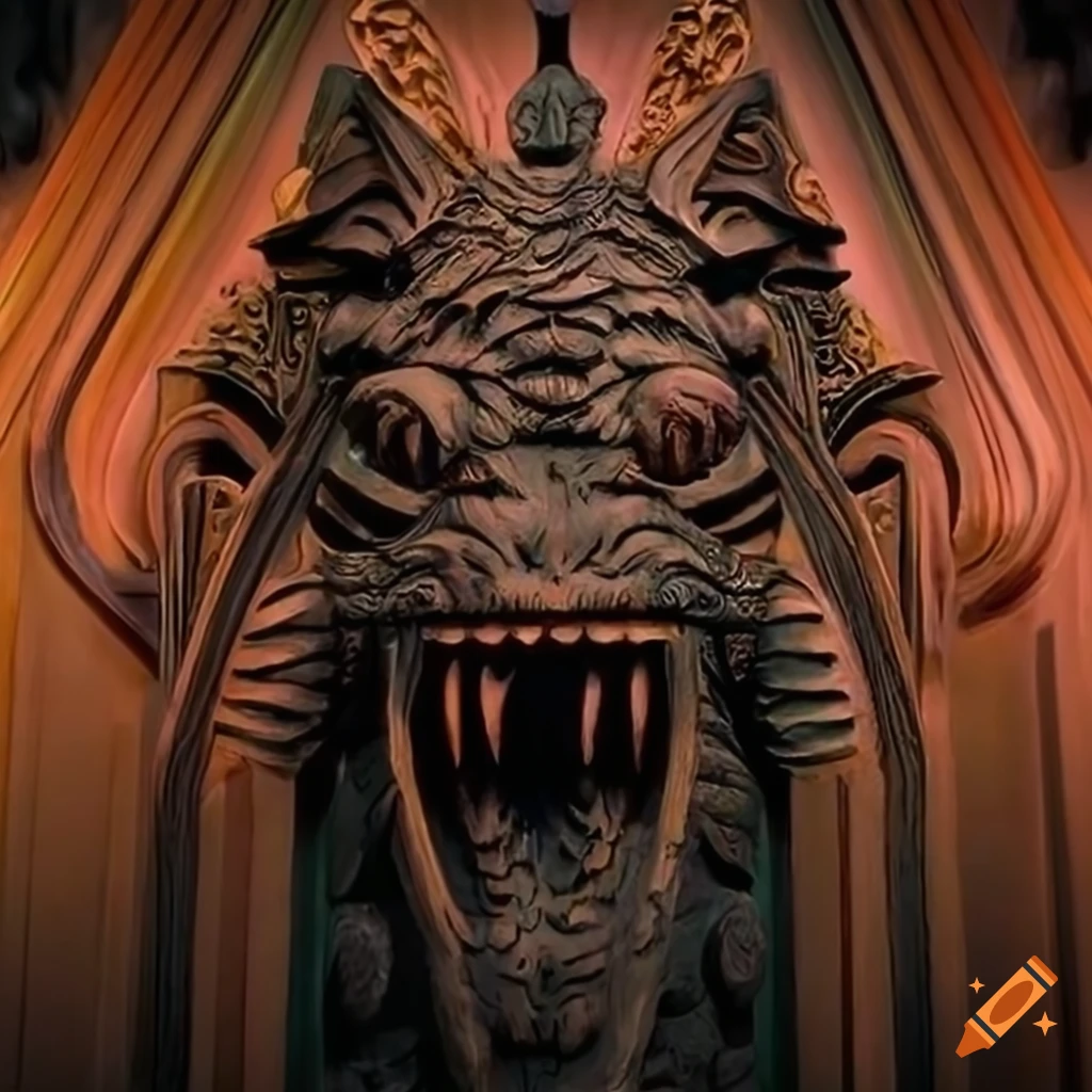 detailed moth werewolf carving artwork