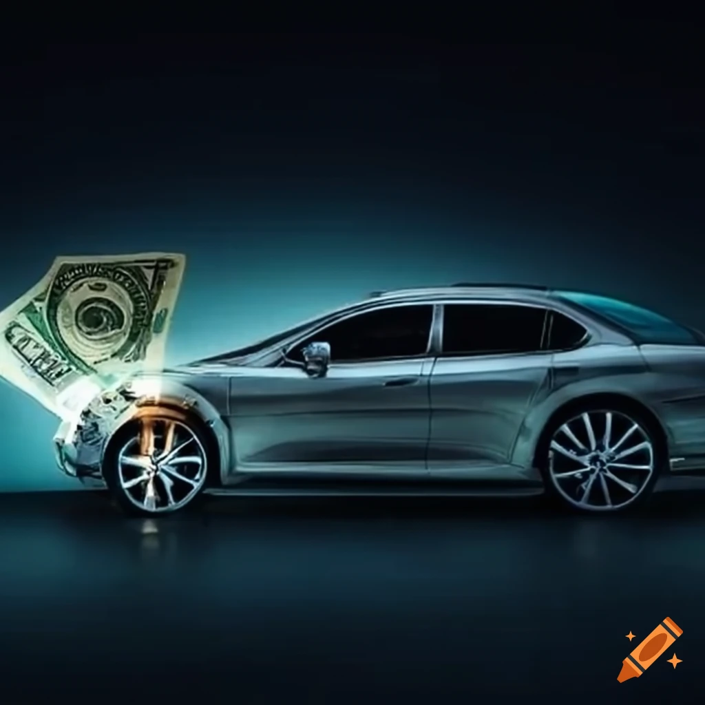 luxury car surrounded by money