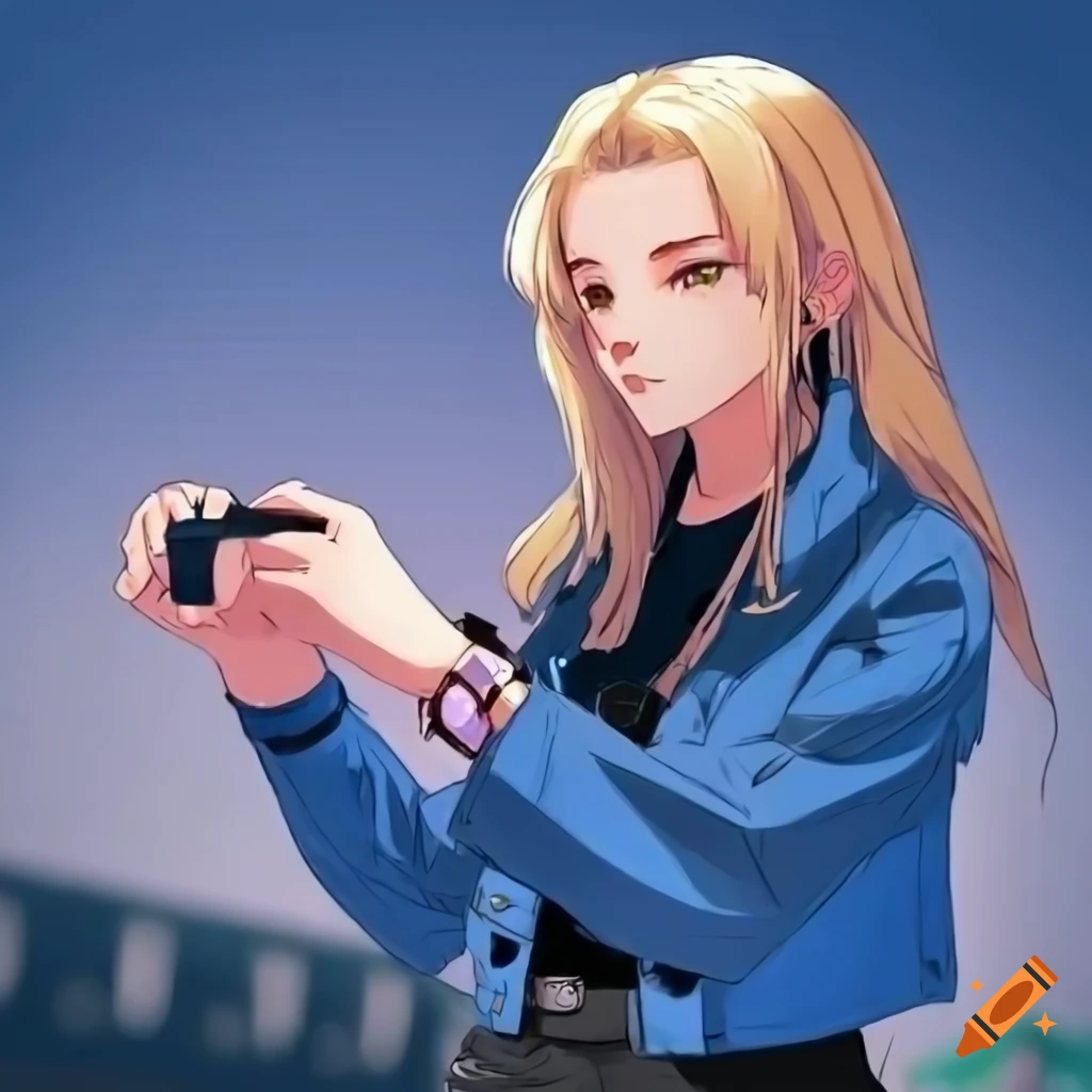 stylish anime girl checking time on her watch