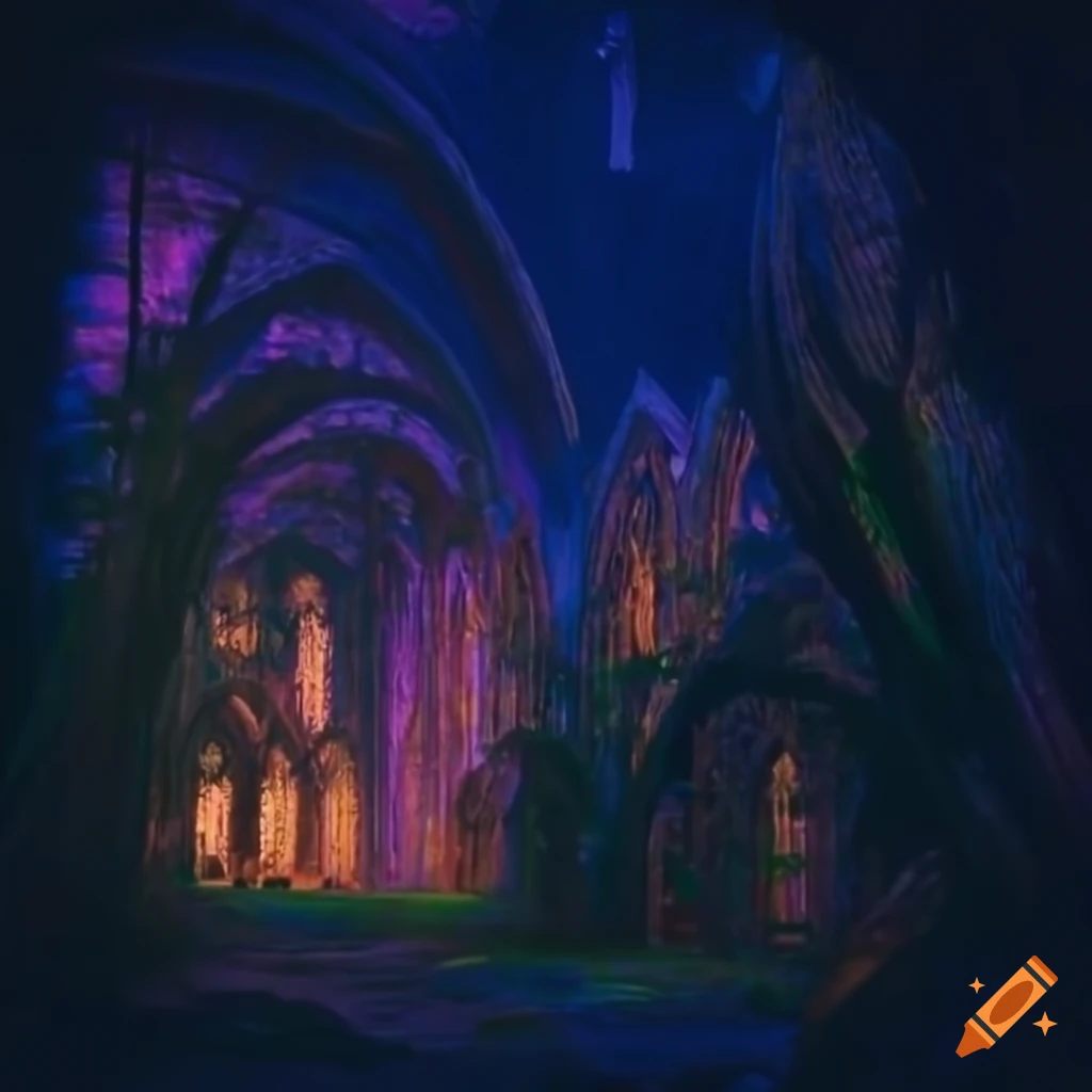 colorful tropical plants and medieval ruins