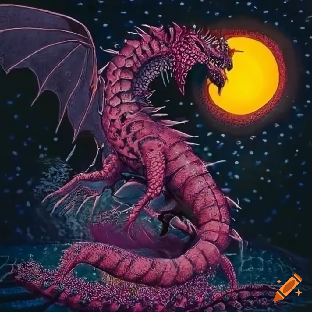 pointillism artwork of a pink dragon centipede