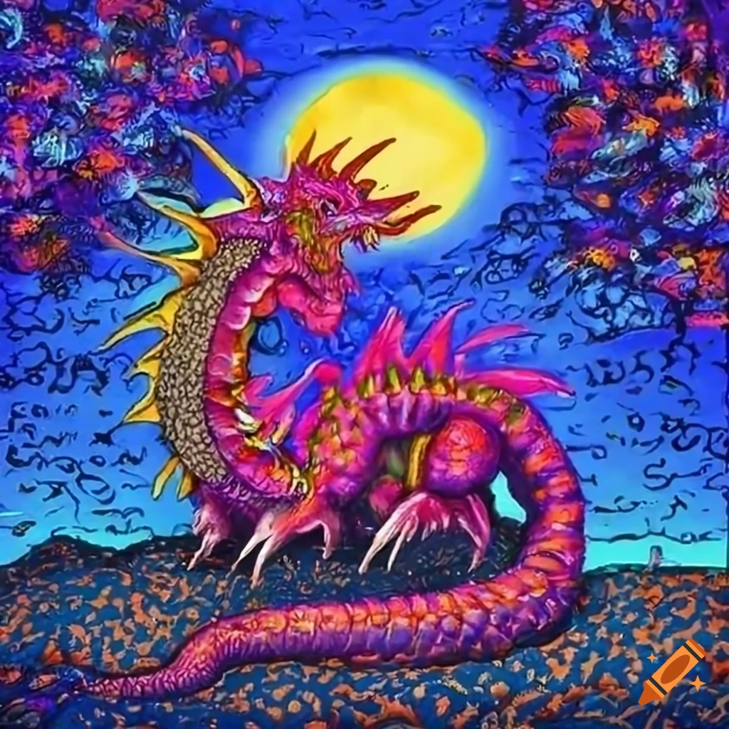 pointillism artwork of a pink dragon centipede