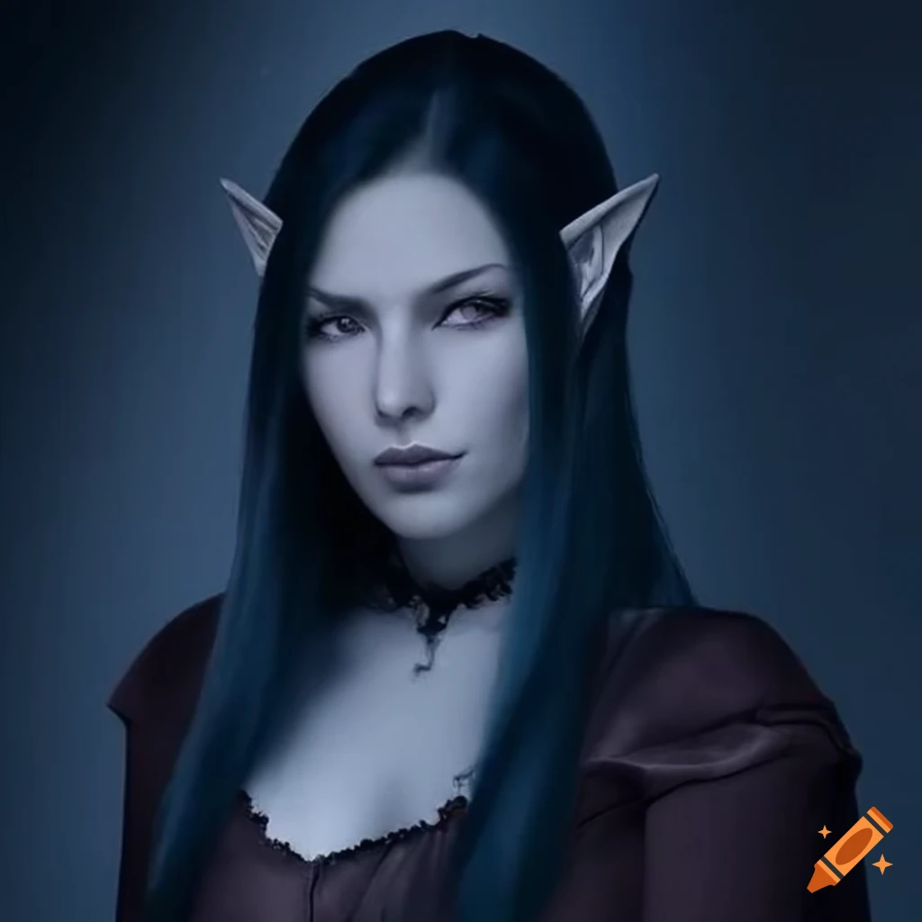 image of a female dark elf with warpaint and pointy ears