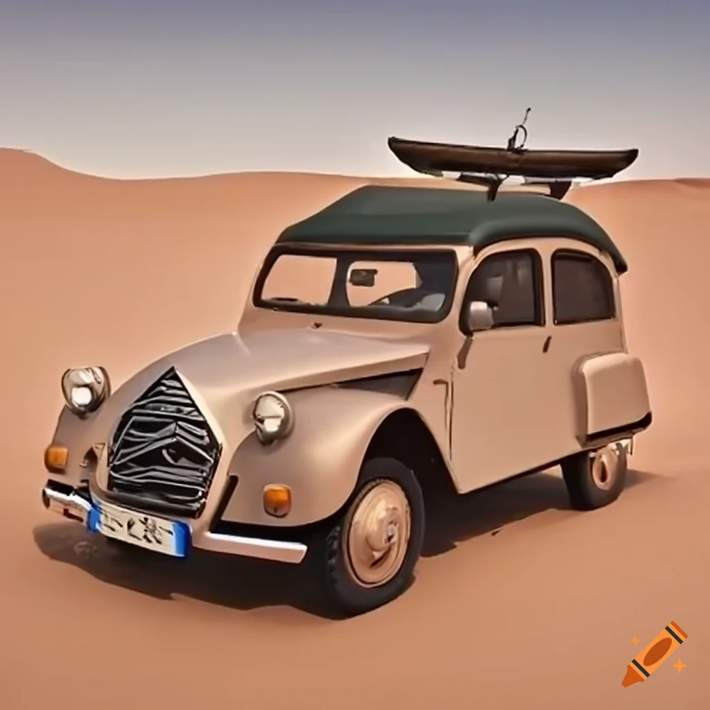 Citroën 2CV in a desert landscape