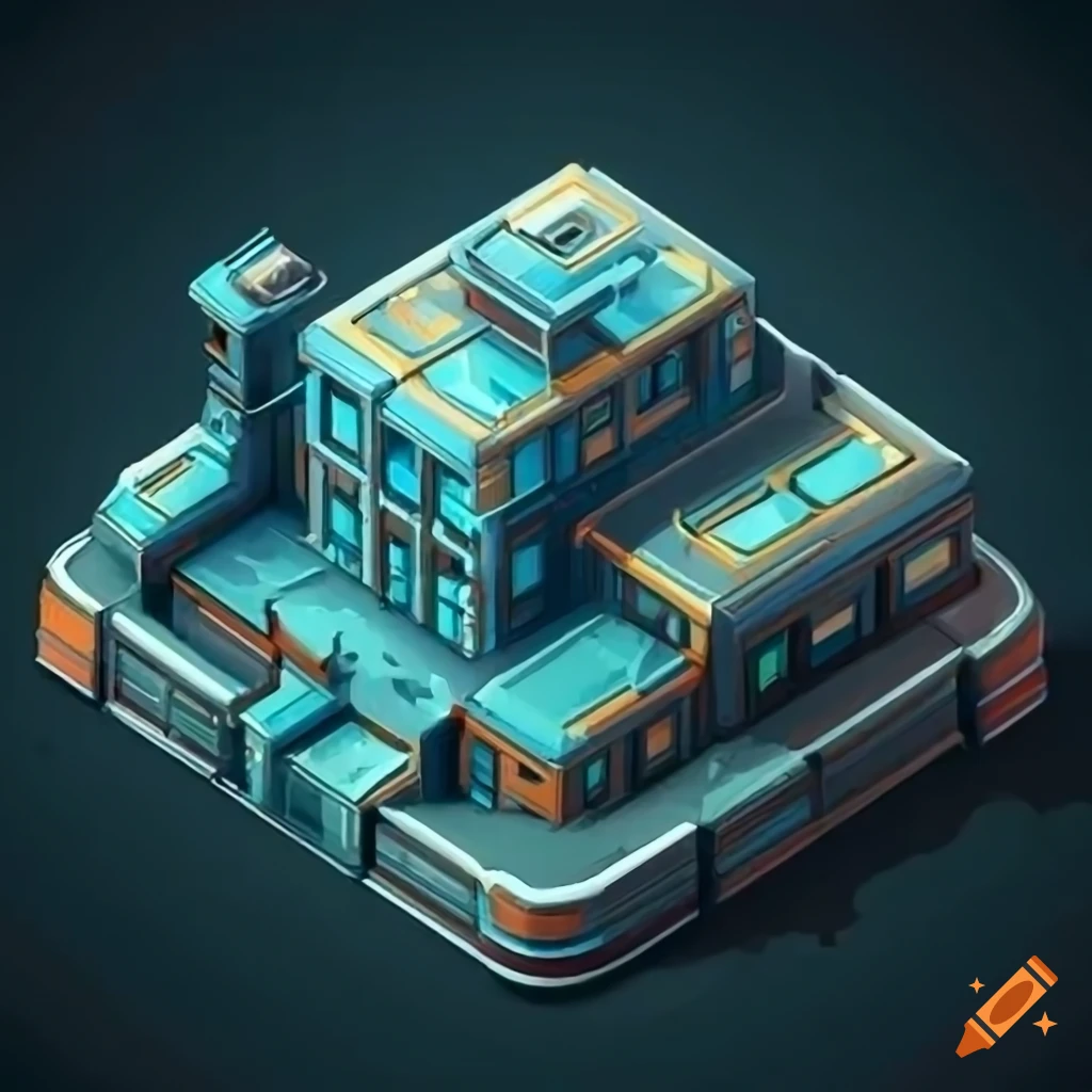 isometric tiles of a sci-fi hospital building