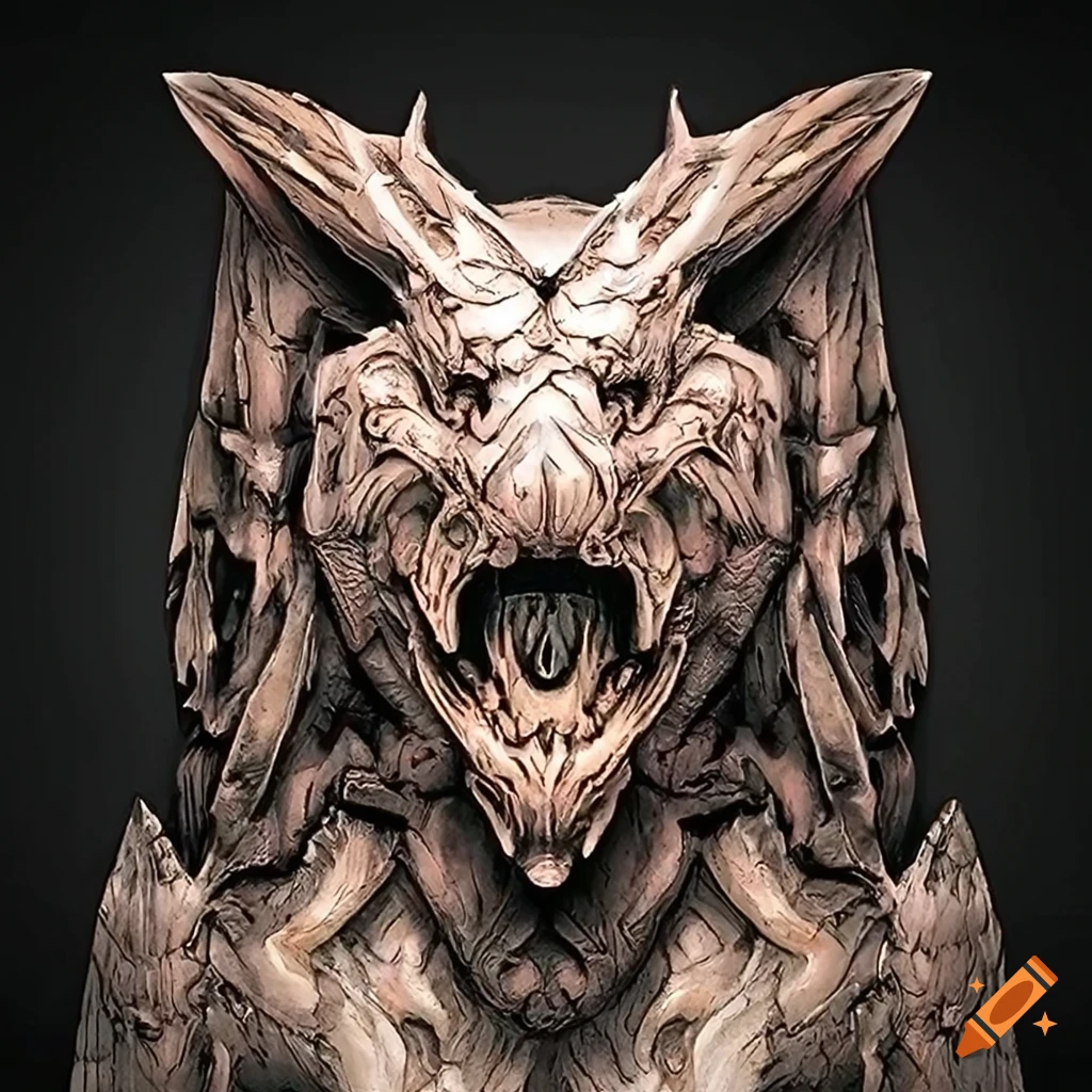 detailed sculpture with a moth werewolf motif