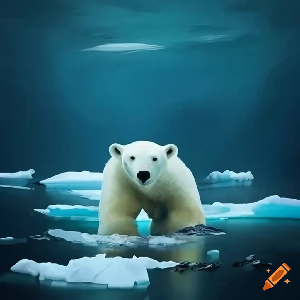 artwork of a polar bear on melting ice