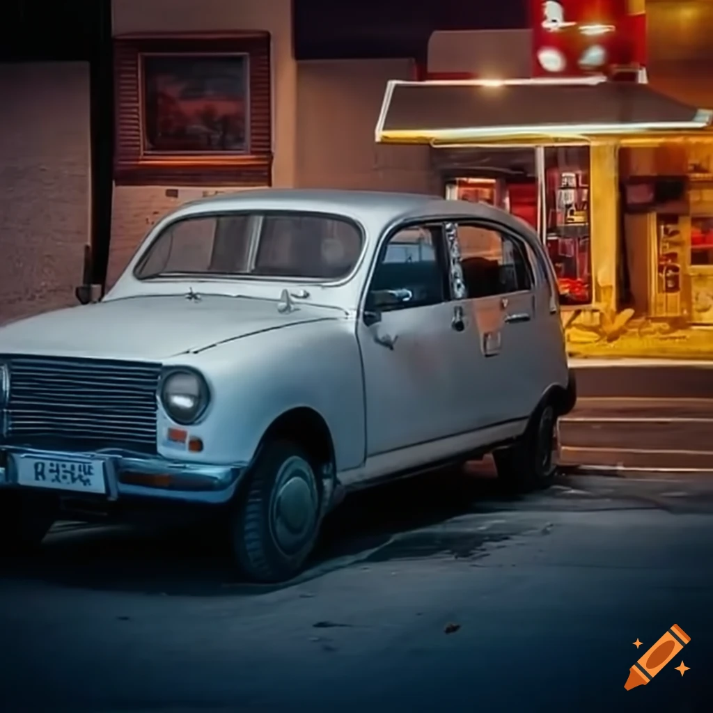 vintage Renault 4L parked at a gas station in Utah