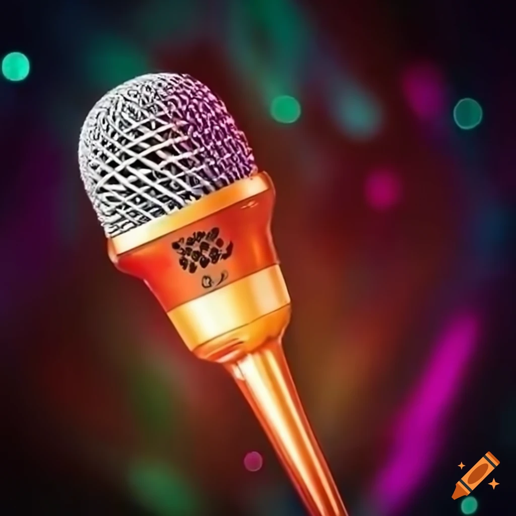 karaoke stage with microphones and audience