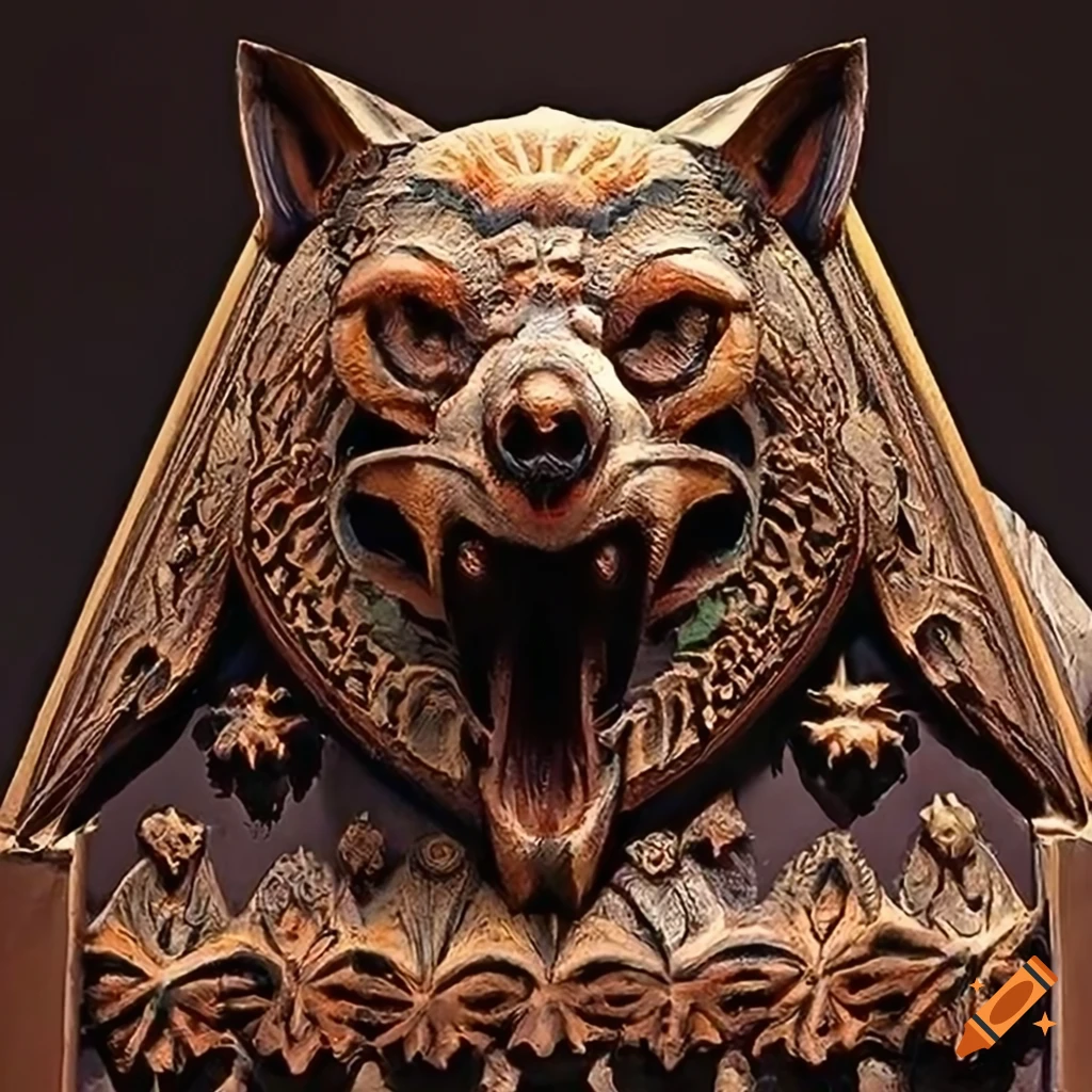 detailed carving of a moth werewolf