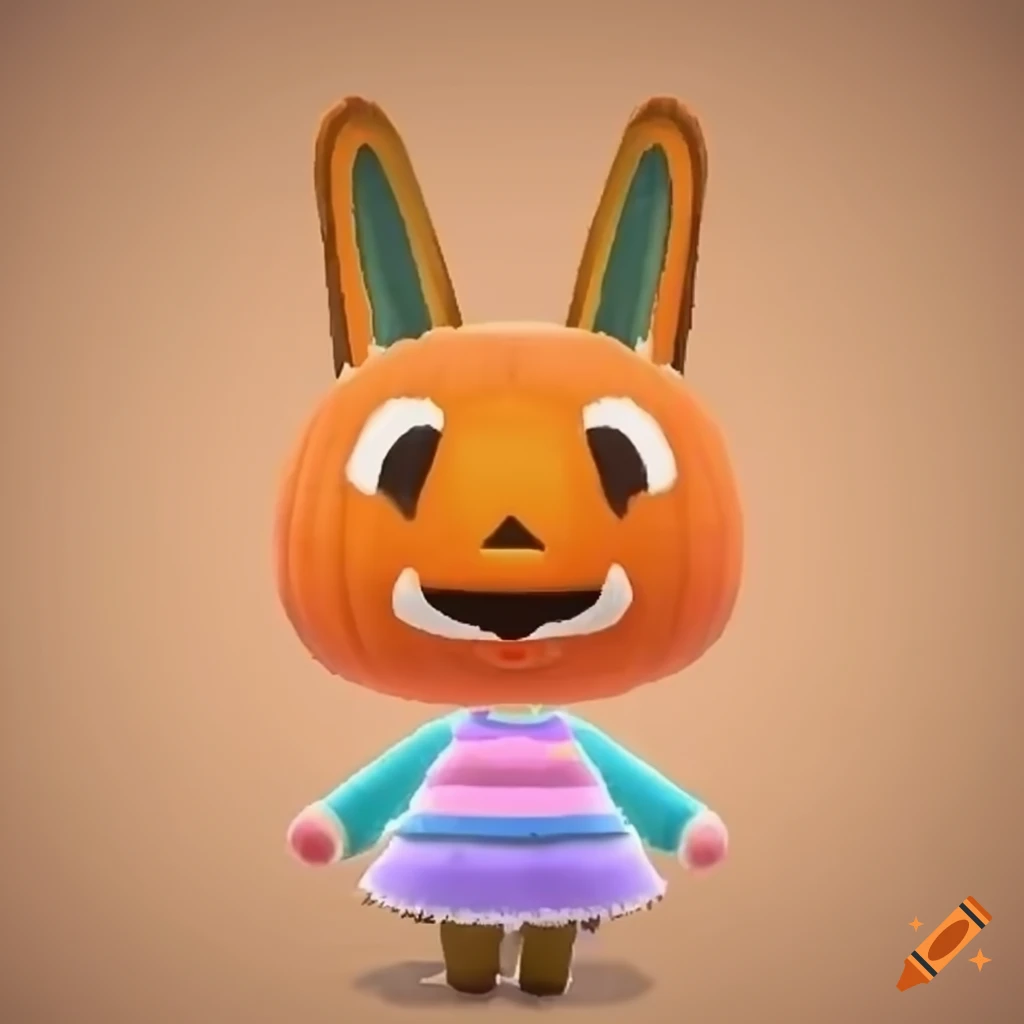 cute rabbit villager dressed as a pumpkin in Animal Crossing: New Horizons
