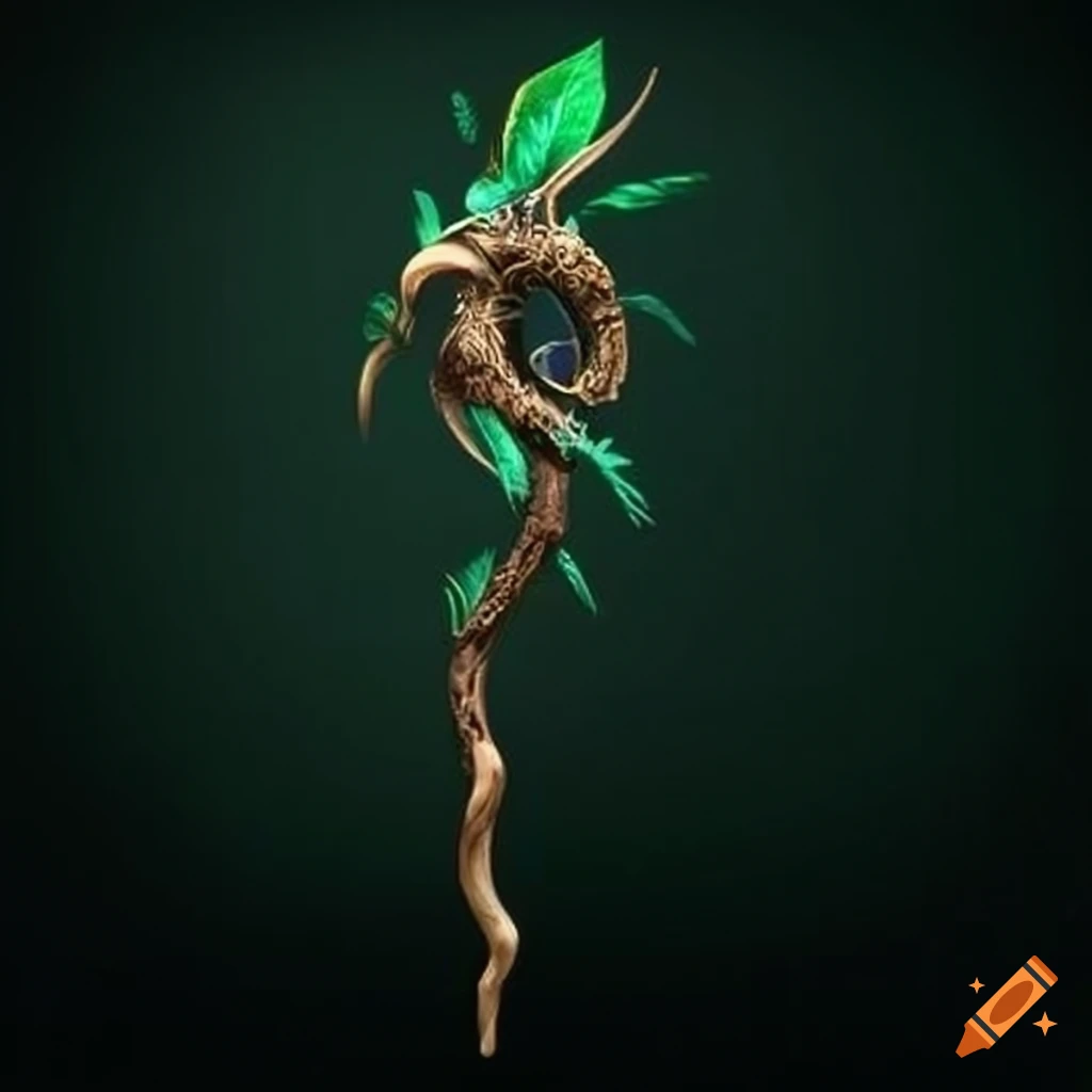 staff adorned with leaves