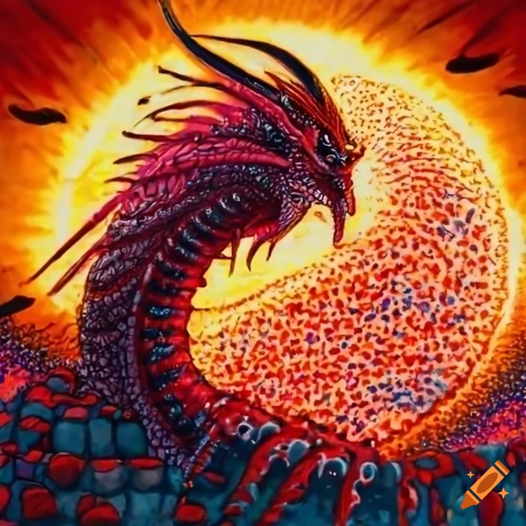 pointillism artwork of a pink dragon centipede