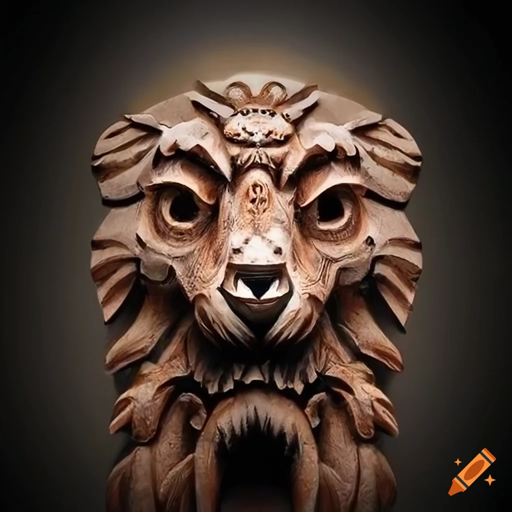 detailed moth werewolf carving art