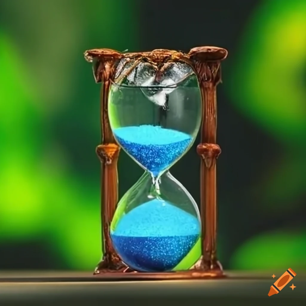 glitter hourglass with blue sand inside made from cicada molt