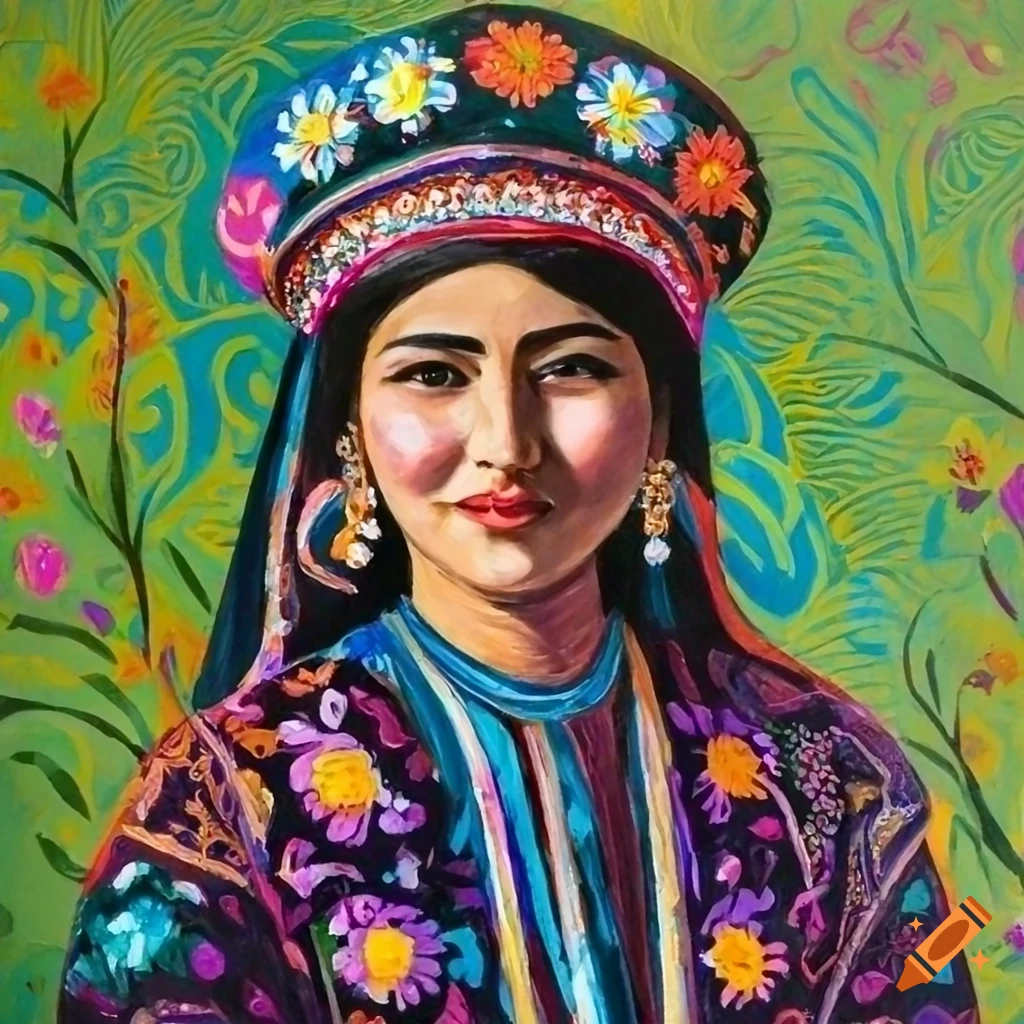 Uzbekstani women in traditional dress, painted by Lina Iris Viktor