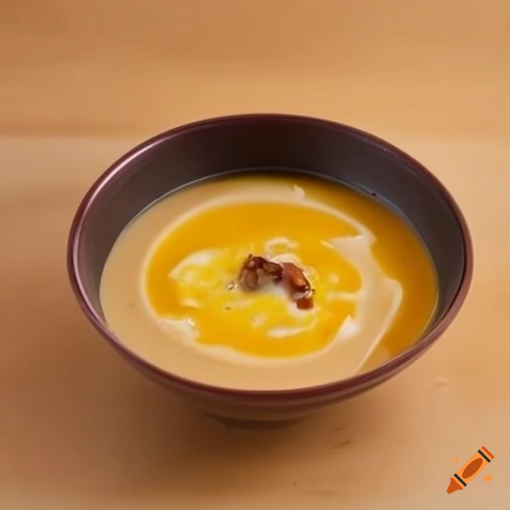 Creamy pumpkin soup with corn flakes and cream