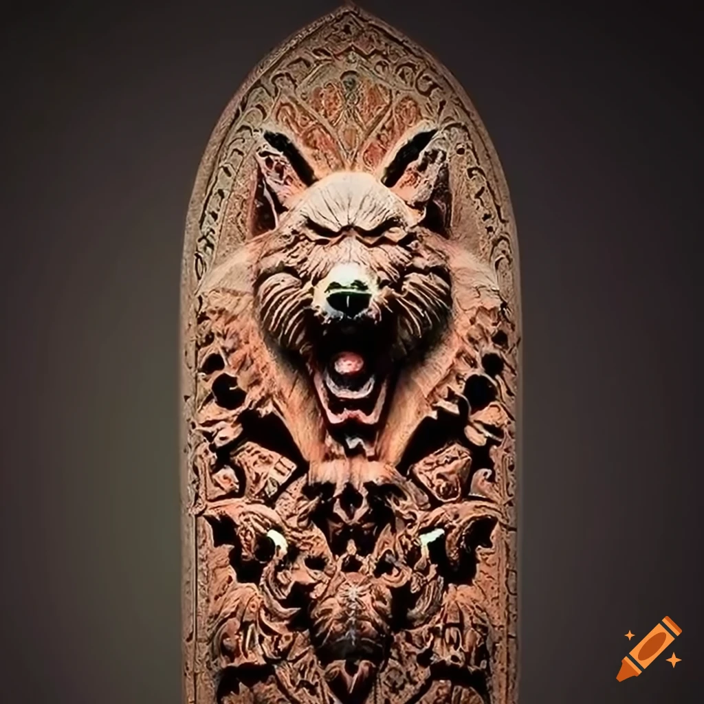 detailed carving of a moth werewolf