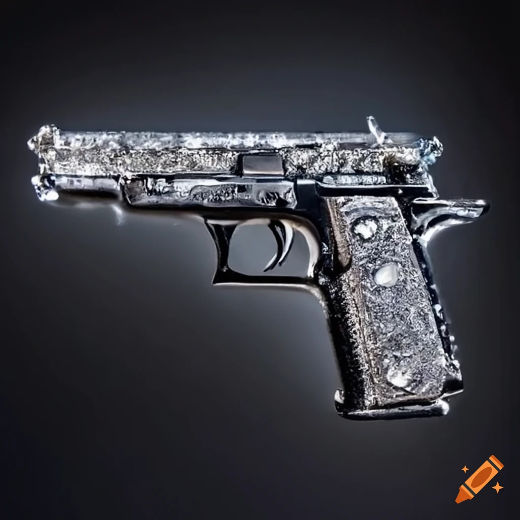 close-up of an ice-covered pistol