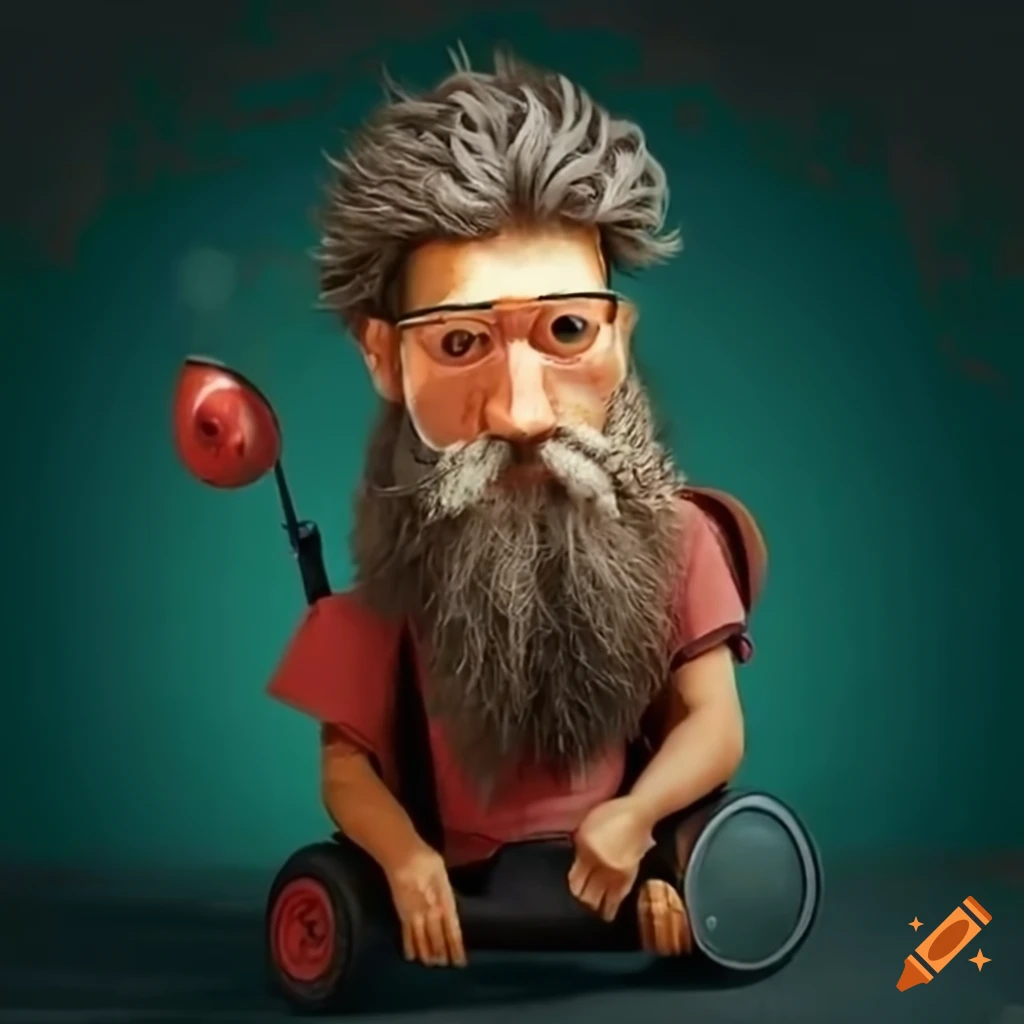 bearded hermit riding a scooter
