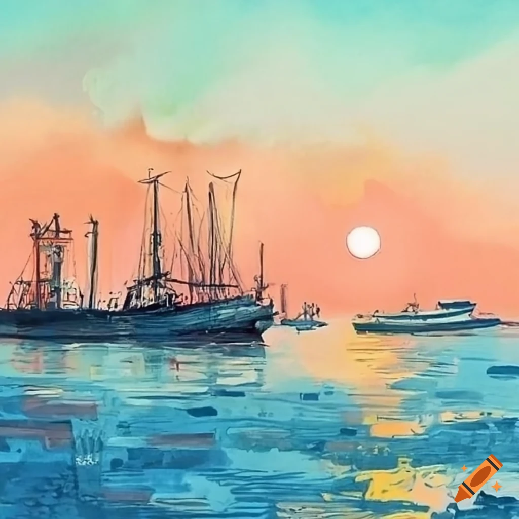 pen drawing of Port of Anzio
