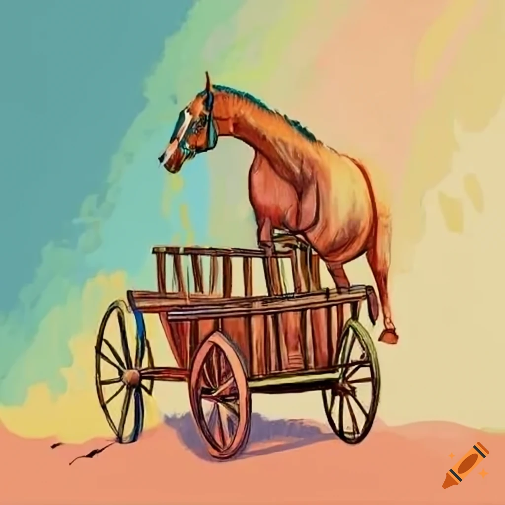 illustration of a horse pushing a cart