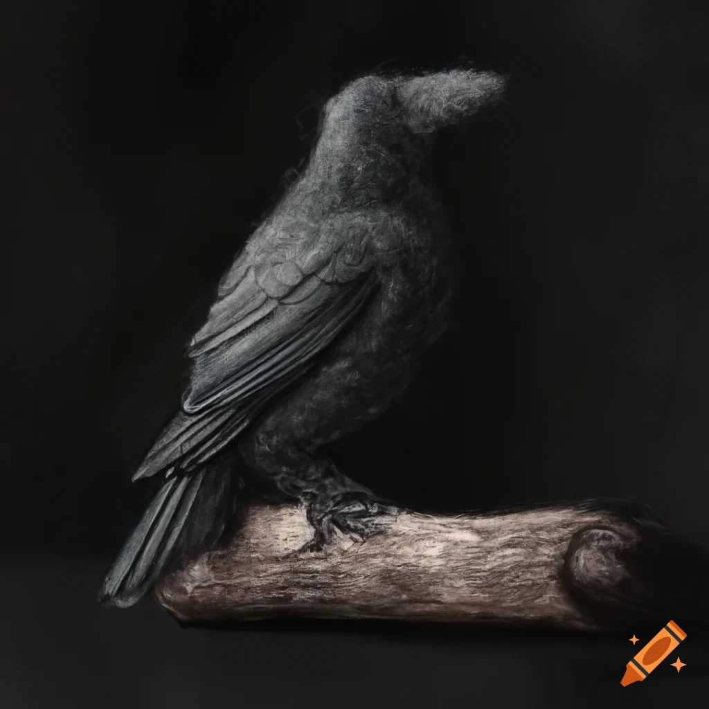 needle felt raven on a dead branch in a gothic style