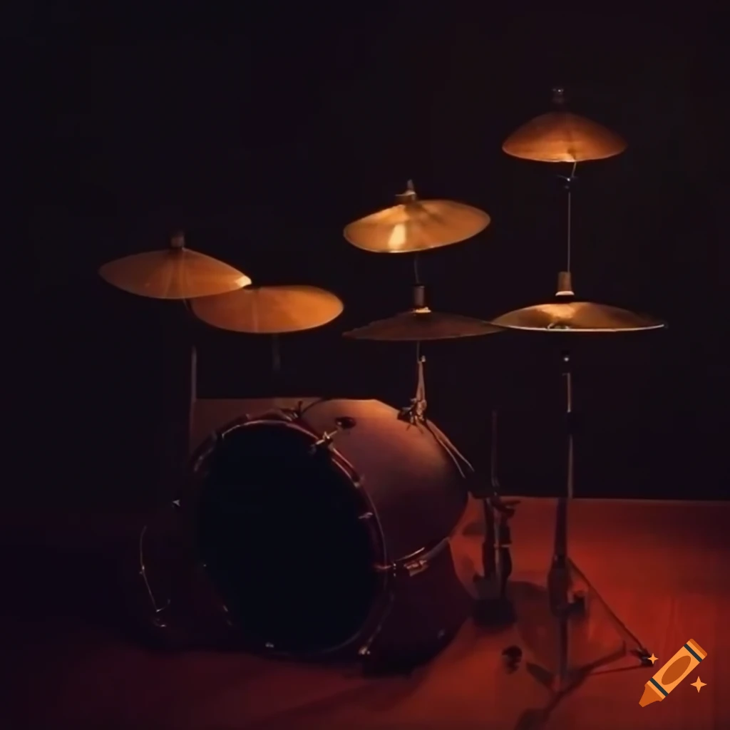 drum set in a dimly lit room