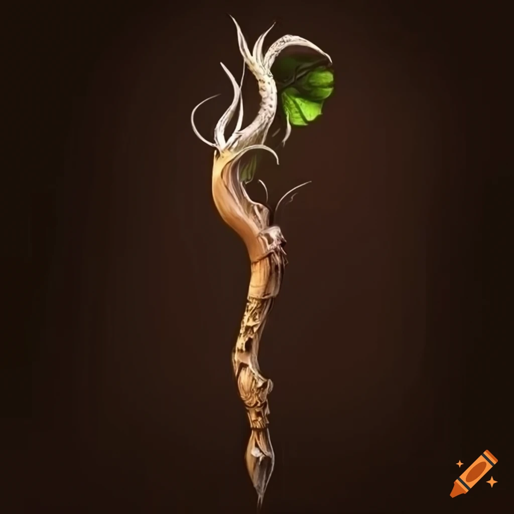staff adorned with leaves