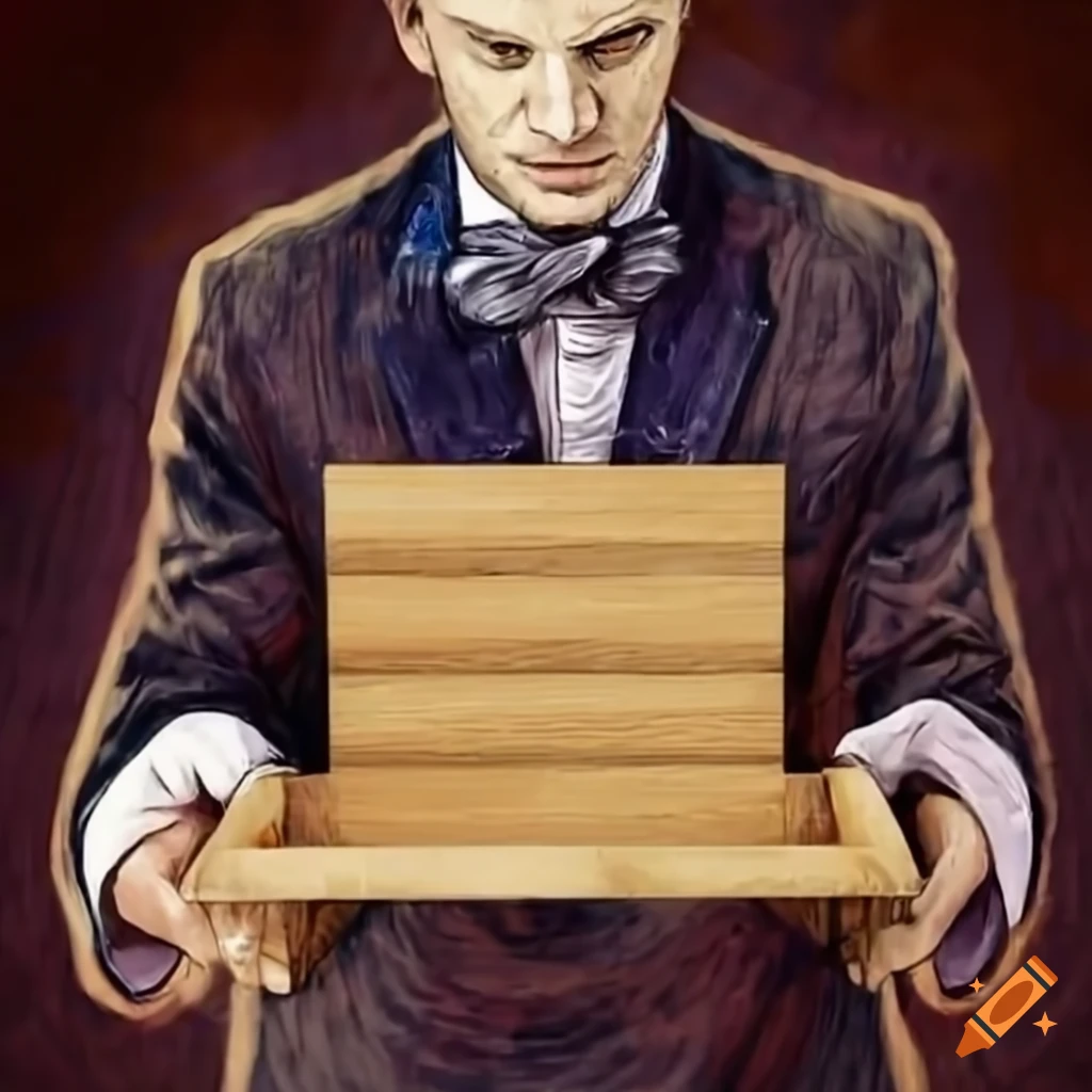 magician holding open wooden box