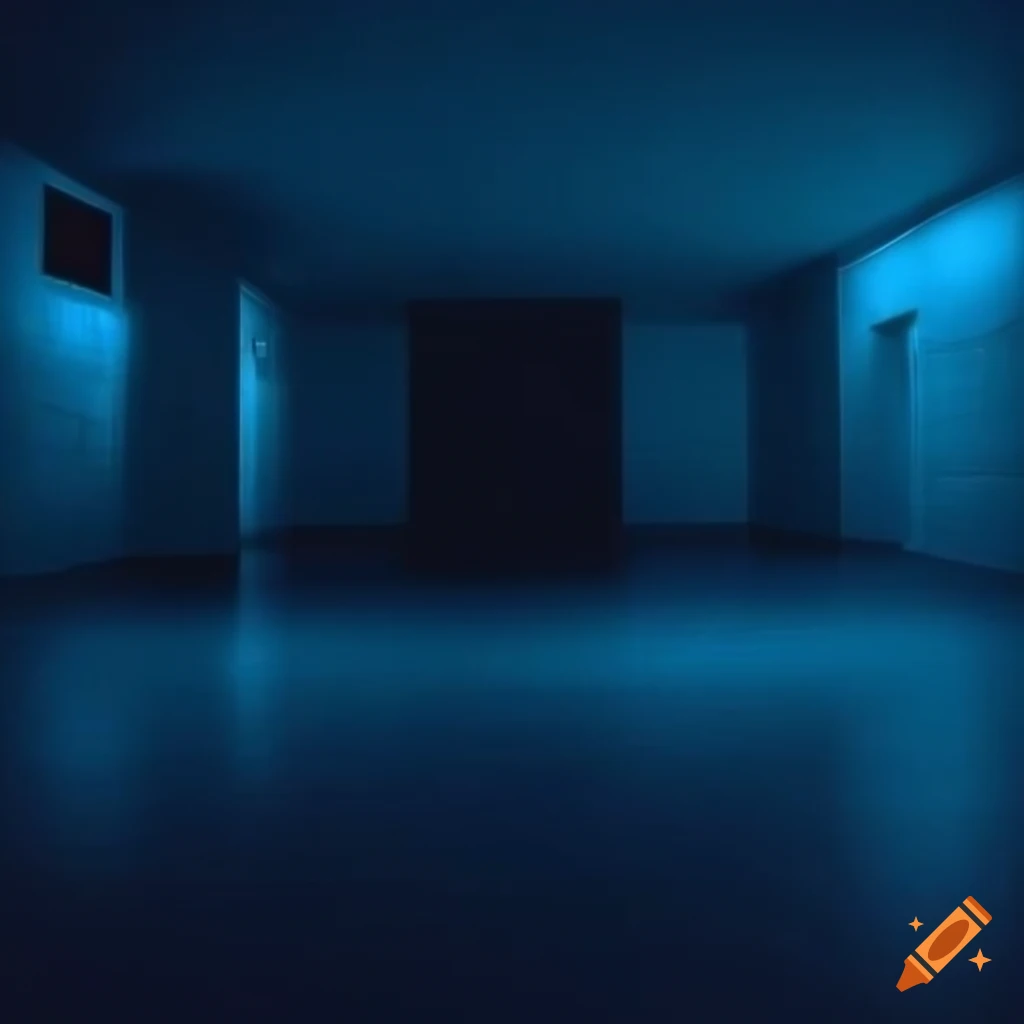 nostalgic liminal space with blue lighting