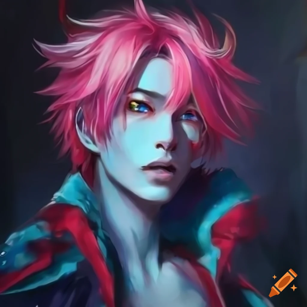 anime character with pink hair and demonic horns